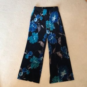 Boho unique Velvet palazzo pants black turquoise